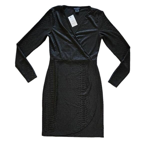 French Connection Jaquard Faux Wrap Dress Black 6 - Picture 1 of 6